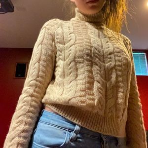 Beige Cable Knit Turtleneck sweater